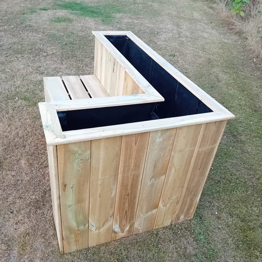 Houttan Hoekbank met geïntegreerde plantenbak