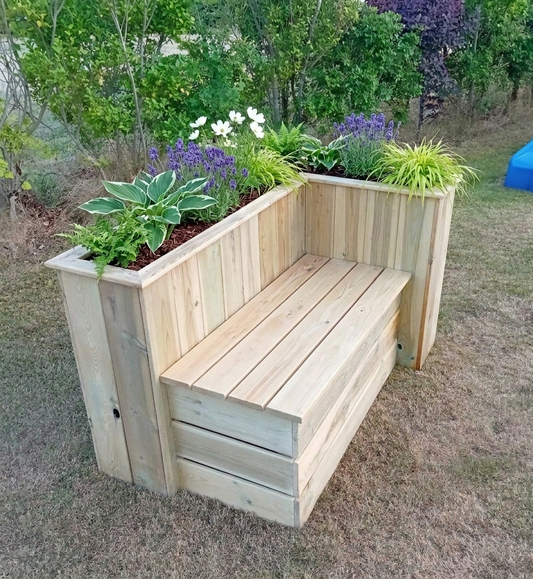 Houttan Hoekbank met geïntegreerde plantenbak